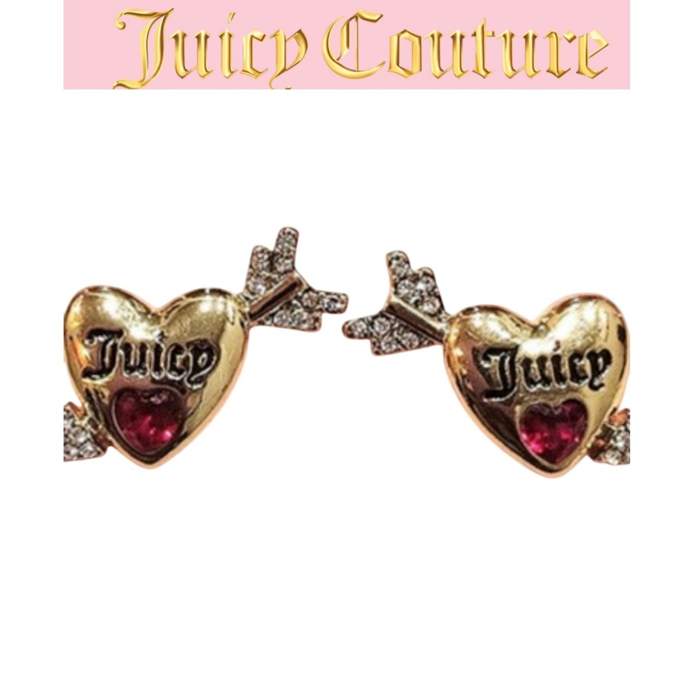 Juicy Couture Shot Through The Heart Logo Heart Shaped Earrings